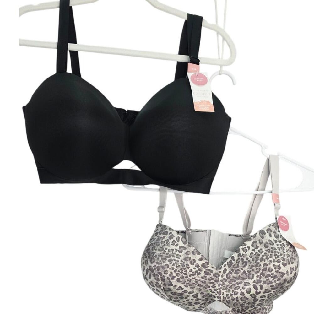 Cacique 38G 2 Bras's Black  Leopard Print Lightly Lined Multi-Way Comfort Bliss